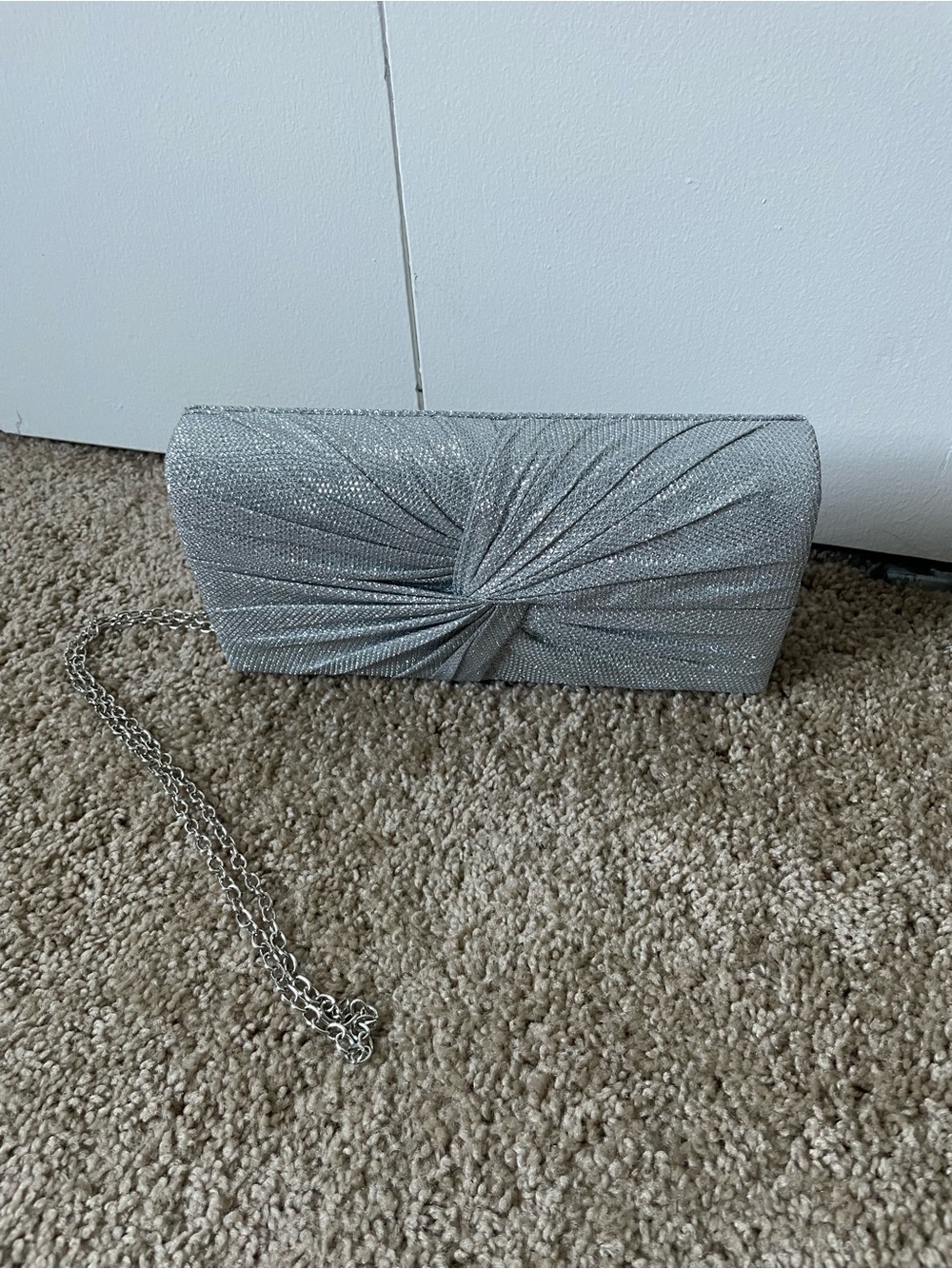 Silver Evening Clutch Handbag with Chain Strap